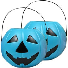 2pc Halloween Pumpkin Bucket Portable Pumpkin Candy Bucket Blue Halloween Trick or Treat Yellow