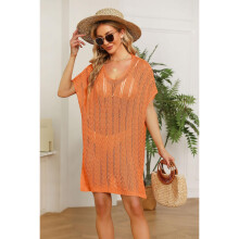 (One Size, Orange Red) Simple Pure-Color V-neck Loose Blouse Dress Comfortable Breathable Dress for Shopping Dating