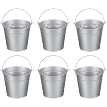 5.1"x4.7" Small Metal Buckets with Handle, 6 Pcs Mini Galvanized Bucket Colorful Easter Buckets for Crafts Party Favors Decoration, Silver