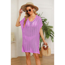 (One Size, Rose Red) Simple Pure-Color V-neck Loose Blouse Dress Comfortable Breathable Dress for Shopping Dating