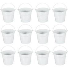5.1"x4.7" Small Metal Buckets with Handle, 12 Pcs Mini Galvanized Bucket Colorful Easter Buckets for Crafts Party Favors Decoration, White