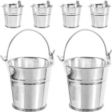6pcs Miniature Gardening Buckets with Handles, Small Silver Iron