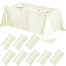 8 Pcs Ivory Satin Tablecloth 259 x 147cm Overlay Satin Table Cover