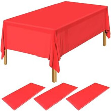 3 Pcs Red Rectangle Tablecloth, 137 x 274 cm Disposable Plastic Table Cover for Indoor or Outdoor Use, Picnic and Birthday Party Decoration