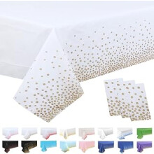 3 Pack White and Champagne Gold Dot Table Cloth Party Disposable