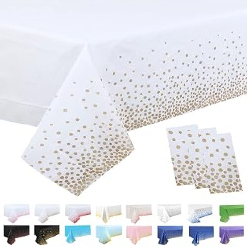 3 Pack White and Champagne Gold Dot Table Cloth Party Disposable