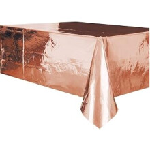 Rose Gold Rectangular Foil Plastic Table Cover (137cm x 274cm) Perfect for Parties, Weddings & Events 1 Pc