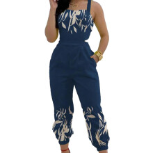 (M, Blue) Fashion Female Jumpsuit Distinctive Style Printing One-piece Pants for Party