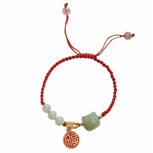 Βραχιόλι τύχης Crystal Slider από χρυσό 14 καρατίων Hetian Jade με πλεκτό κόσμημ