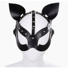 Black Catty Fox Mask PU Leather Half Face Cover Costume Play Prop