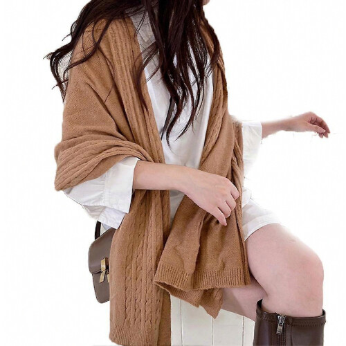 Solid Brown Elegant Shawls and Wraps with Bottons Winter Thicken Large Poncho for Lady