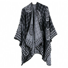 Thicken Shawl Scarf with Rose Pattern Open Front Poncho Winter Cardigant for Lady