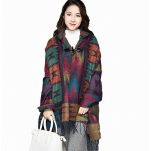 Autumn Winter Hoodie Poncho Geometric Shawl Wrap Thciken Scarf for Lady