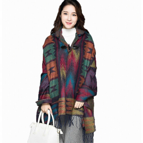 Φθινόπωρο Χειμώνας Hoodie Poncho Γεωμετρικό Σάλι Τυλίξτε το Κασκόλ Thciken γ