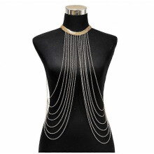 Mehrlagige, metallbeschichtete Schlangenmuster-Körperkette mit Quasten für Damen und Mädchen