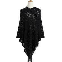 Pullover Cape Hollow-Out Shawl with Tassel Autumn Winter Poncho