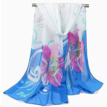Floral Print Shawl Silky Scarf Uniform Wraps Headband for Lady