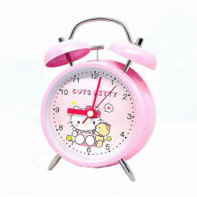 Cute Cat Pink Kitty Twin Bell Anime Alarm Clock Non Ticking Analogue Bell Clock