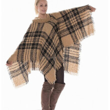 Thicken Turtleneck Poncho Pullover Shawl with Tassel Loose Cape for Lady