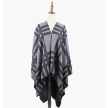Plaid Shawl Scarf Open Front Poncho Winter Cardigant with Tassel for Lady