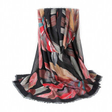 Autumn Winter Satin Scarf Warm Fashion Wraps Feather Printed Scarf for Lady