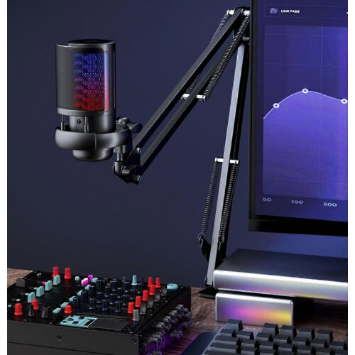 Microfono da gioco RGB con braccio snodato, USB, per PC, ideale per podcast, video e streaming, compatibile con PS4/5/PC 1