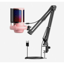 RGB-pelimikrofoni puomivarrella, USB-tietokonemikrofoni podcasteihin, videoihin, suoratoistoon, yhteensopiva PS4/5/PC:n