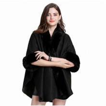 Loose Warm Shawls with Faux Fur Trimming Elegant Cardigan with Collar for Lady