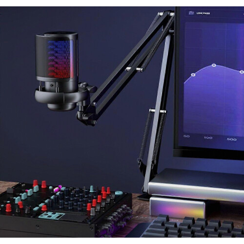 Microfono da gioco RGB con braccio snodato, USB, per PC, ideale per podcast, video e streaming, compatibile con PS4/5/PC 1