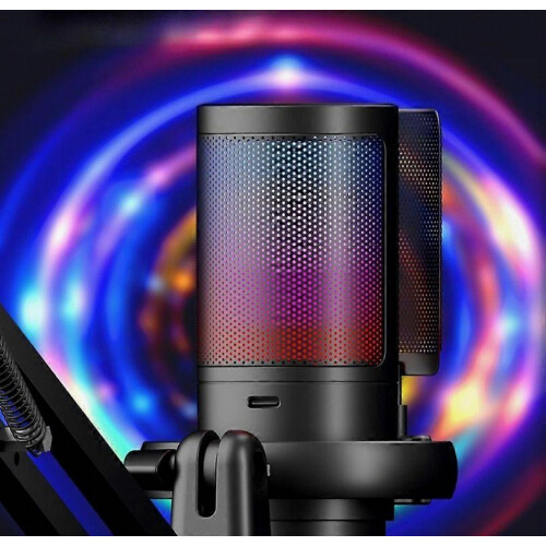 Microfono da gioco RGB con braccio snodato, USB, per PC, ideale per podcast, video e streaming, compatibile con PS4/5/PC 2