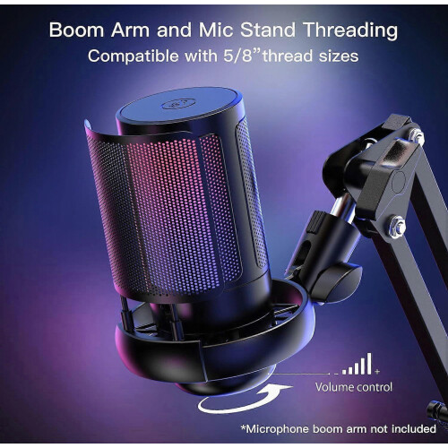 Microfono da gioco RGB con supporto a treppiede, microfono USB per PC ideale per podcast, video e streaming, microfono a 2