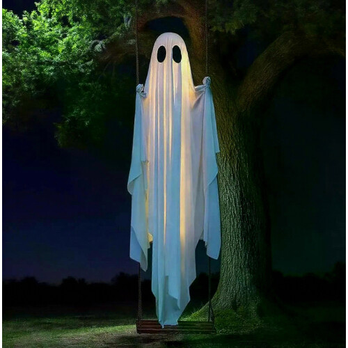 Κρεμαστή κούνια για το Halloween με φάντασμα, στολίδι με τρομακτικό φάν 1