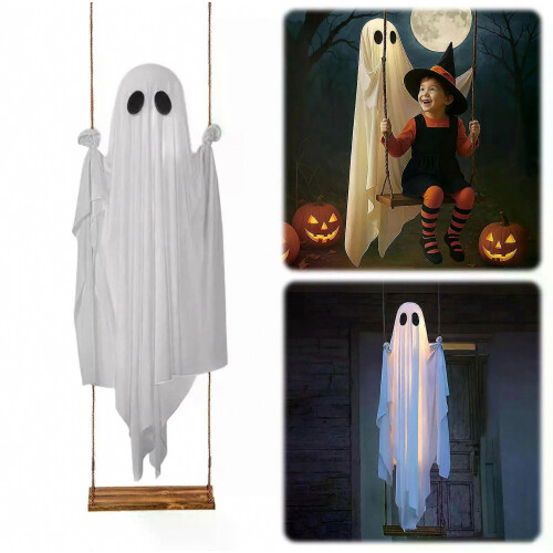 Κρεμαστή κούνια για το Halloween με φάντασμα, στολίδι με τρομακτικό φάν 2