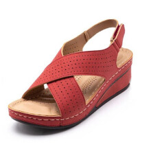 (36, Red) Women's PU Leather Hollow-Out Sandals Non-slip Peep-Toe Casual Sandals for Party Outfit Cloth Matching