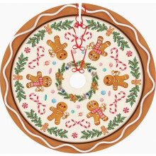 120cm Christmas Tree Skirt - Gingerbread Man Design with Red Ribbon, Festive Decoration for Christmas Party, Perfect for