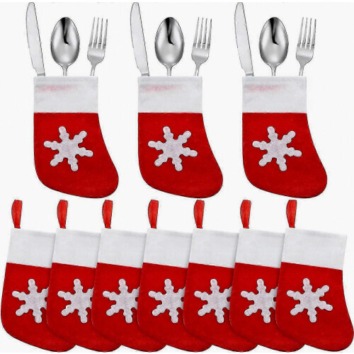 20 Packs Mini Christmas Stockings for Table Decorations, Dinner Tableware Holders, Festive Sock Decor
