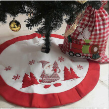 Red Border Velvet Christmas Tree Skirt Mat with Santa Claus Design - 90cm for Holiday Decor
