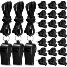 24 Pcs Plastic Whistles Bulk with Lanyard Sports Loud Crisp Sound Whistles for Coach Referees Training Emergency Officia