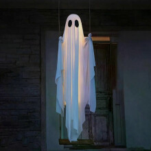 Halloween Hanging Swing Ghost Decor Thicken Spooky Ghost Ornament Battery Powered Cute White Ghost Swing for Porch Yard