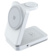 Foldable 3 in One Magnetic Wireless Charger Stand Portable Fast Dock for Watch AirPods Home Travel White