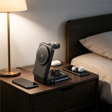 Foldable 3 in One Magnetic Wireless Charger Stand Portable Fast Dock for Watch AirPods Home Travel Black