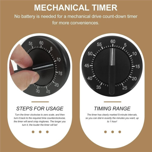 60-Minute Mechanical Kitchen Timer, Black Timer, Precise Cooking and Baking Choice,Wind- Timer 1