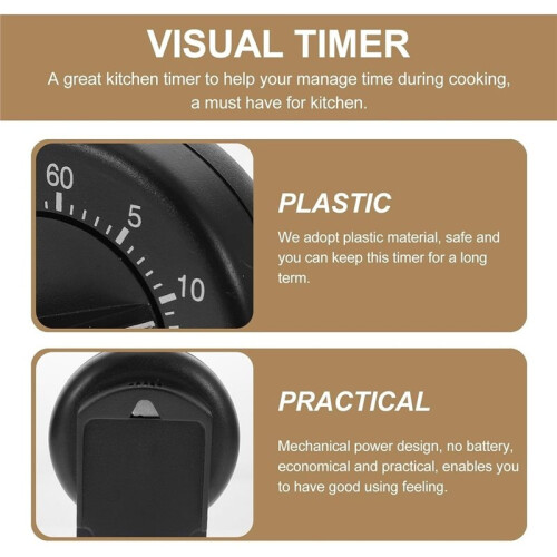 60-Minute Mechanical Kitchen Timer, Black Timer, Precise Cooking and Baking Choice,Wind- Timer 2
