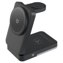 Foldable 3 in One Magnetic Wireless Charger Stand Portable Fast Dock for Watch AirPods Home Travel Black