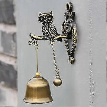 (Owl) New Metal Iron Bell Wind Chime Retro Animal Doorbell Wall Hanging Decoration Horse Elephant Owl Shape