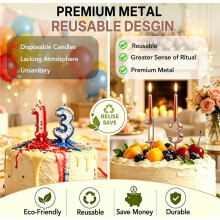 20PCS Reusable Number Candle Holder Set,Upgraded Thicker Metal Candle Stands for Birthday Cake,Cake Topper Decoration