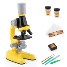 (Yellow) Children's Small Microscope Toys with Base Ergonomic Design Magnification Lens for Kids Boy Girl
