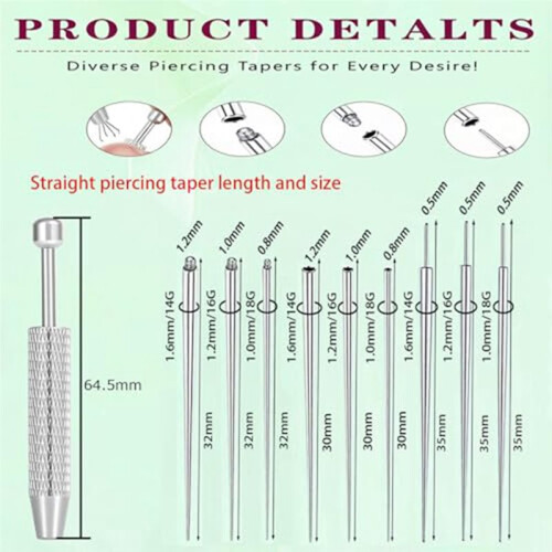 Piercing Taper  Grabber Tool - 14G 16G 18G Threadless/Internal Thread/External Thread Stretching Kit 1