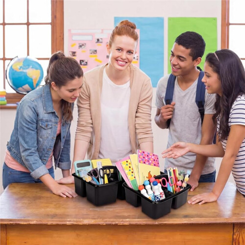 6 Pack Classroom Caddy with Handle, 3 Compartments Plastic Storage Caddy Organizer for School, Home and Office 1