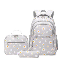 (Gray) Small Daisy Pen Bag Lunch Bag Backpack Set Wear-resistant High-quality Bag for High School Elementary Students